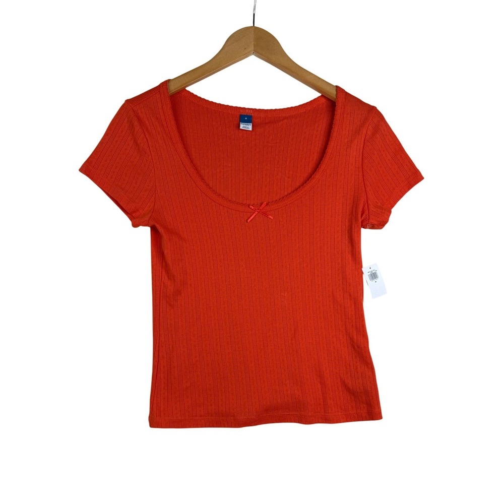 NWT Old Navy Fitted Scoop Neck Rib Knit Shirt size Medium Orange
